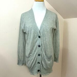Jigsaw Cotton/Linen/ Silk Lightweight Cardigan Blouse Neutral Tan/ Greige L